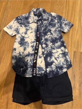 Polo by Ralph Lauren Boys' Navy Short Sleeve Shirt and Navy Janie & Jack shorts
